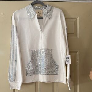 Fantastic Fawn White and Silver Glitter Sweatshirt